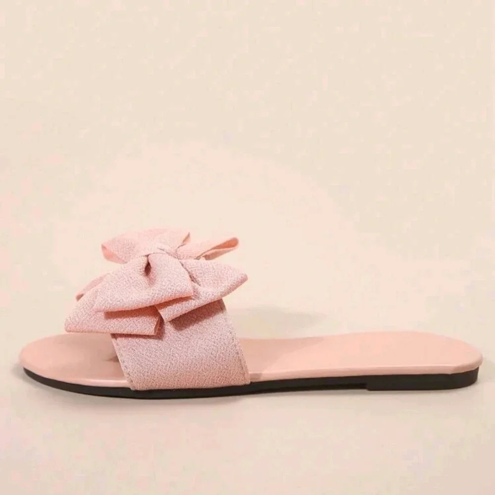 Bowknot Slide Slippers For Women, Round Toe Fashionable Beach Shoes Non-Slip - Picture 3 of 7